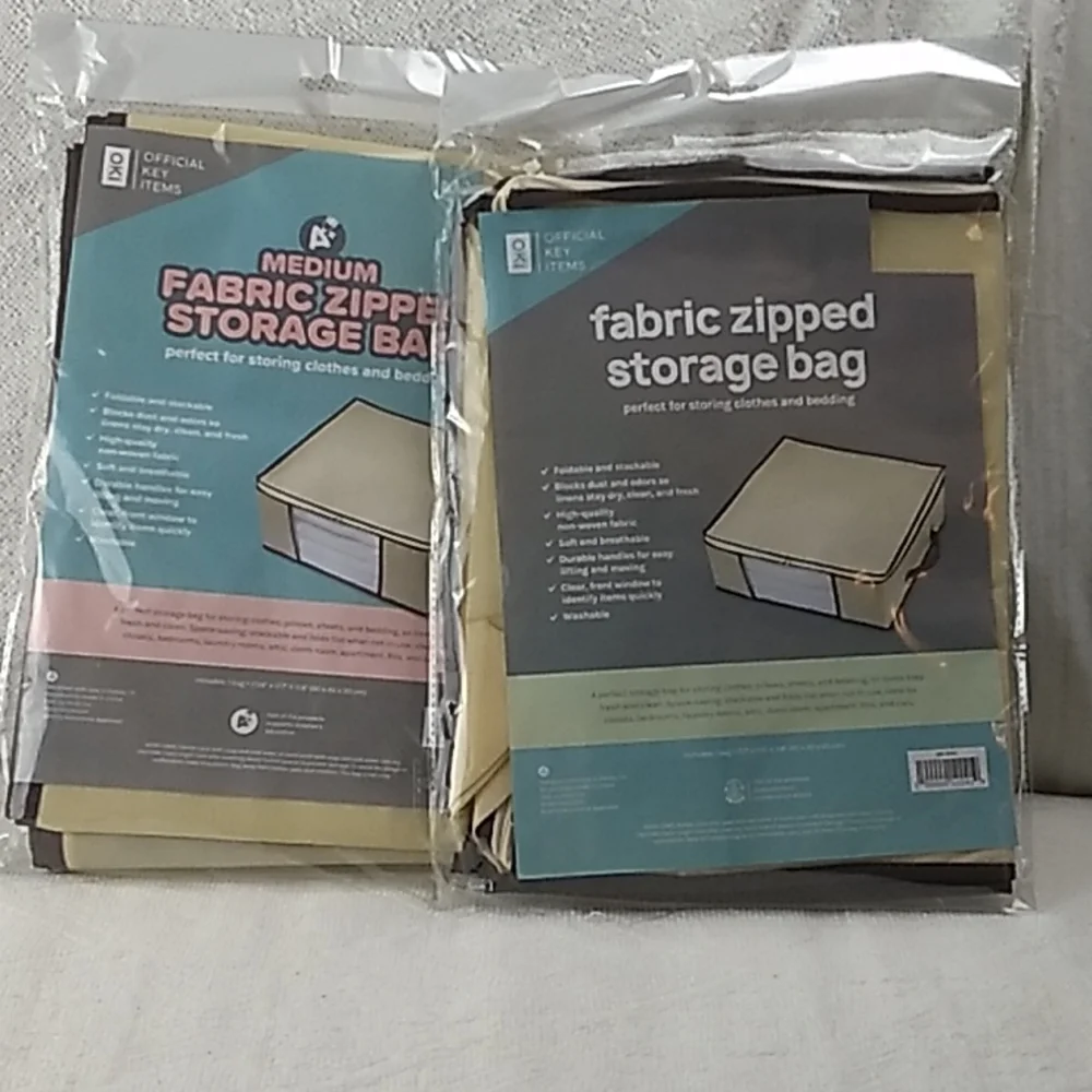 1 Small & Medium Fabric zipped storage bag in Cream & Brown Stackable &
